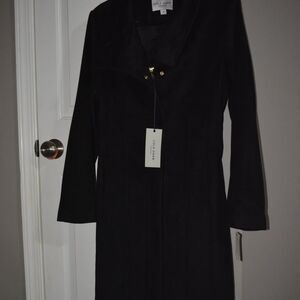 NWT Cole Haan Women's Slick Wool Long Zip-up Coat Black Size 10 MSRP $398